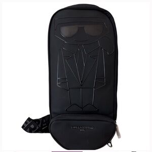 Karl Lagerfeld Paris Sling Backpack Crossbody Design - Black Logo Embossed